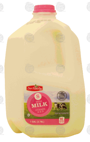 Our Family skim milk, vitamin a & d 1 gallon