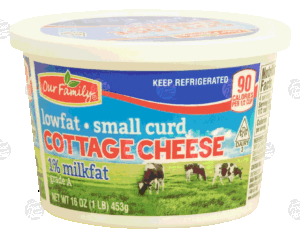 Our Family cottage cheese, small curd, 1% milkfat 16 ounce