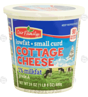 Our Family cottage cheese, small curd, 1% milkfat 24 ounce