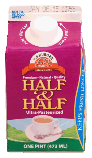C.F.Burger Creamery half and half, ultra pasteurized 1 pint