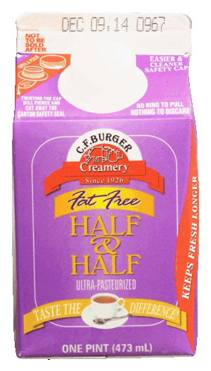 C.F.Burger Creamery half & half, fat free, ultra pasteurized 1 pint