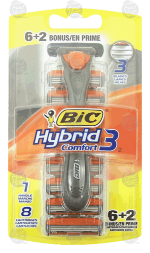 Bic Hybrid 3 comfort; 3 blade razor, 8 cartridge refills 1 count