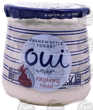 Yoplait Oui french style raspberry yogurt, glass jar 5 ounce