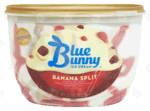 Blue Bunny Banana Split banana ice cream, fudge and strawberry swirls, pineapple, nuts 46 fluid ounce