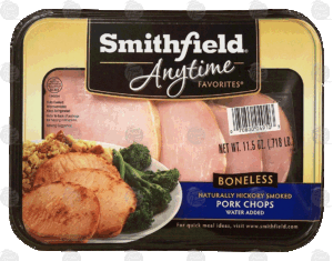 Smithfield Anytime pork chops, boneless, water added, hickory smoked 11.5 ounce