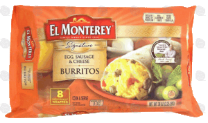 El Monterey Signature egg, sausage & cheese burritos, 8 individually wrapped 36 ounce