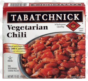 Tabatchnick vegetarian chili, frozen, 2 microwaveable cooking pouches 15 ounce