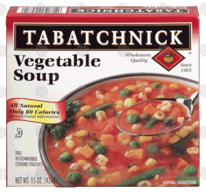 Tabatchnick frozen vegetable soup, two microwaveable cooking pouches 15 ounce