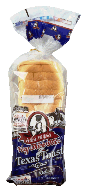 Aunt Millie's Texas Toast very thick slice, white enriched bread loaf, deluxe 22 ounce