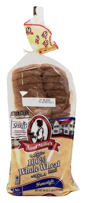 Aunt Millie's Homestyle 100% whole wheat sliced bread loaf 24 ounce