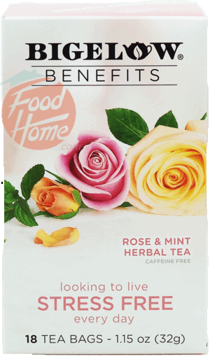 Bigelow Benefits Stress Free; rose & mint herbal tea, caffeine free, 1.15-ounce tea bags 18 count