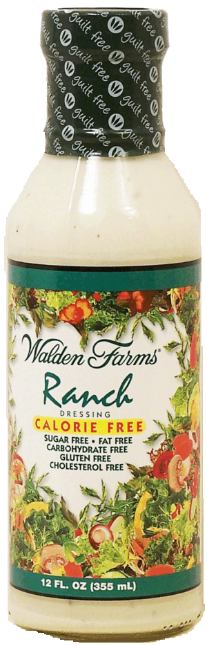 Walden Farms ranch dressing, calorie free, sugar free, carb free, fat free, gluten free, cholesterol free 12 fluid ounce