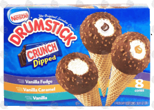 Nestle Drumstick crunch dipped; vanilla fudge, vanilla caramel, and vanilla frozen dairy dessert cones, 8 cones 36.8 fluid ounce