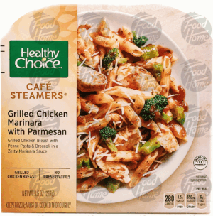 Healthy Choice Cafe Steamers Top Chef; grilled chicken marinara with parmesan & broccoli in a zesty marinara sauce 9.5 ounce