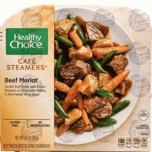 Healthy Choice Cafe Steamers beef merlot with red potatoes and vegetable medley in a rich merlot wine sauce 9.5 ounce