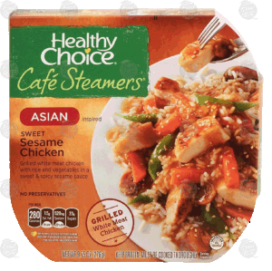 Healthy Choice Cafe Steamers asian inspired sweet sesame chicken, with rice and vegetables in a sweet & spicy sesame sauce 9.75 ounce