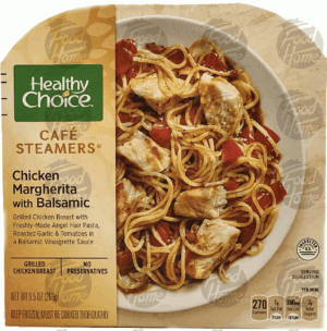 Healthy Choice Cafe Steamers Top Chef; chicken margherita w/ balsamic angel hair pasta & tomatoes in a balsamic vinaigrette sauce 9.5 ounce