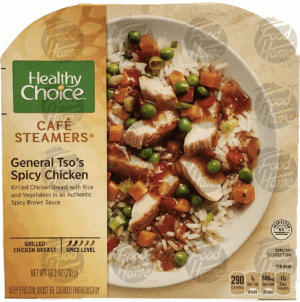 Healthy Choice Cafe Steamers asian general tso's spicy chicken with rice and vegetables in an authentic spicy brown sauce 10.3 ounce