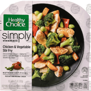 Healthy Choice simply cafe steamers; chicken & vegetable stir fry, broccoli, edamame, carrots, red bell peppers, & onions 9.25 ounce