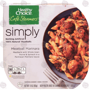 Healthy Choice simply cafe steamers; meatball marinara, w/ whole grain penne & spinach in a parmesan marinara sauce 10 ounce