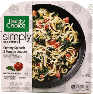 Healthy Choice Cafe Steamers simply; creamy spinach & tomato linguini in sauce 9 ounce