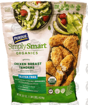 Perdue Simply Smart Organics chicken breast tenders, breaded, frozen bag 22 ounce