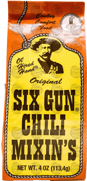 Six Gun Chili Mixin's original chili mix, sealed packet 4 ounce