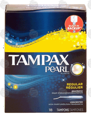 Tampax Pearl plastic unscented tampons, regular absorbency 18 count