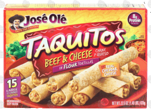 Jose Ole beef & cheese in flour tortillas, 15 large 1.5 ounce taquitos 22.5 ounce