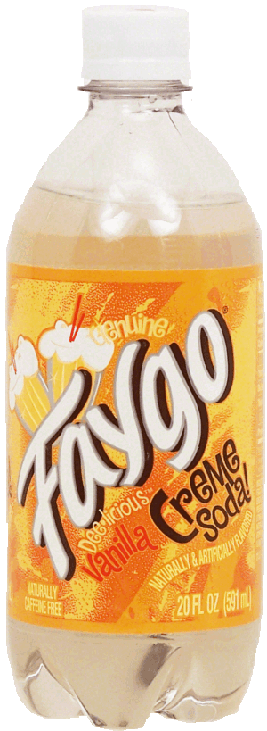 Faygo vanilla creme soda, caffeine free 20 ounce