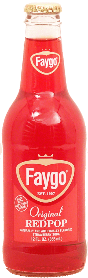 Faygo original redpop, strawberry flavor soda, 100% cane sugar 12 fluid ounce