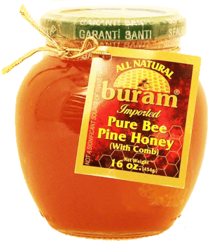buram imported pure bee pine honey with comb 16 ounce