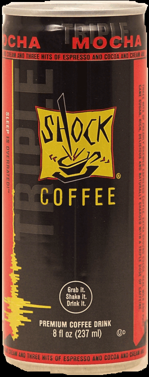 Shock mocha coffee drink, three hits of espresso and cocoa and cream 8 fluid ounce