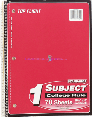 Top Flight 1 subject college rule notebook, 70 sheets, 10.5in x 8in 1 count