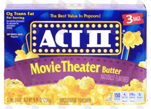 Act II movie theater butter flavored popcorn, 3 bags 8.25 ounce