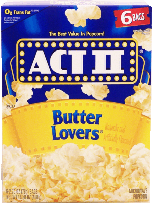 Act II microwave popcorn, butter lovers, 6-bags 16.5 ounce