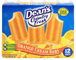 Dean's Country Fresh orange cream bars; vanilla lowfat cream with an orange sherbet coating, 12 pack 30 fluid ounce