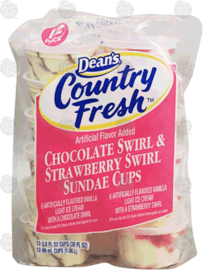 Dean's Country Fresh light ice cream, chocolate swirl & strawberry swirl sundae cups, 12 cups 36 fluid ounce