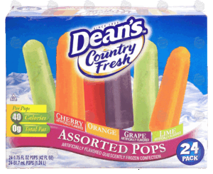 Dean's Country Fresh assorted pops; cherry, orange, grape, lime 24 pack