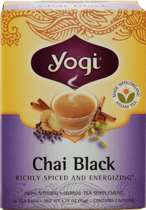 Yogi Chai Black herbal tea supplement, richly spiced and energizing, 16-bags 1.27 ounce