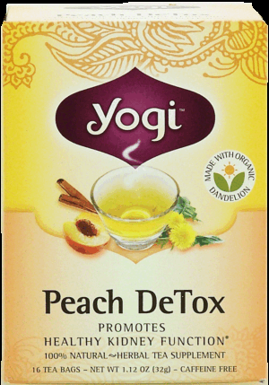 Yogi Peach DeTox herbal tea supplement promotes healthy kidney function, caffeine free, 16-bags 1.12 ounce