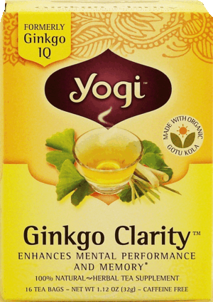 Yogi Ginkgo Clarity herbal tea supplement enhances mental performance and memory, caffeine free, 16-bags 1.12 ounce