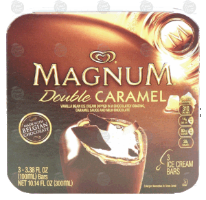 Magnum Double Caramel vanilla bean ice cream dipped in a chocolatey coating, caramel sauce and milk chocolate, 3 bars 10.14 fluid ounce