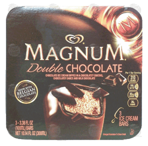 Magnum Double Chocolate chocolate ice cream dipped in a chocolatey coating, chocolatey sauce and milk chocalate, 3 bars 10.14 fluid ounce