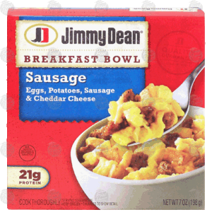Jimmy Dean Breakfast Bowl sausage; eggs, potatoes, sausage & cheddar cheese 7 ounce
