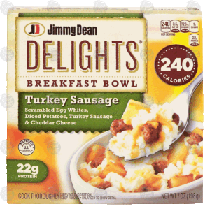 Jimmy Dean Delights turkey sausage breakfast bowl; scrambled egg whites, diced potatoes, turkey sausage & cheddar cheese 7 ounce