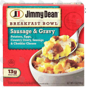 Jimmy Dean Breakfast Bowl sausage & gravy, potatoes, eggs, country gravy, sausage & cheddar 7 ounce