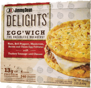 Jimmy Dean Delights egg'wich breadless breakfast sandwhich w/ turkey, sausage, and cheese, frozen box 16.4 ounce
