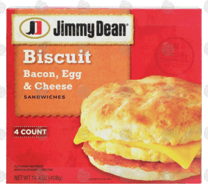 Jimmy Dean biscuit sandwiches, bacon, egg & cheese on a biscuit, 4-count, fully cooked 14.4 ounce