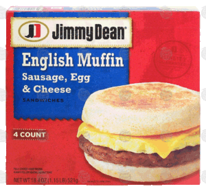 Jimmy Dean english muffin sandwiches, sausage, egg & cheese, 4-count, fully cooked 18.4 ounce